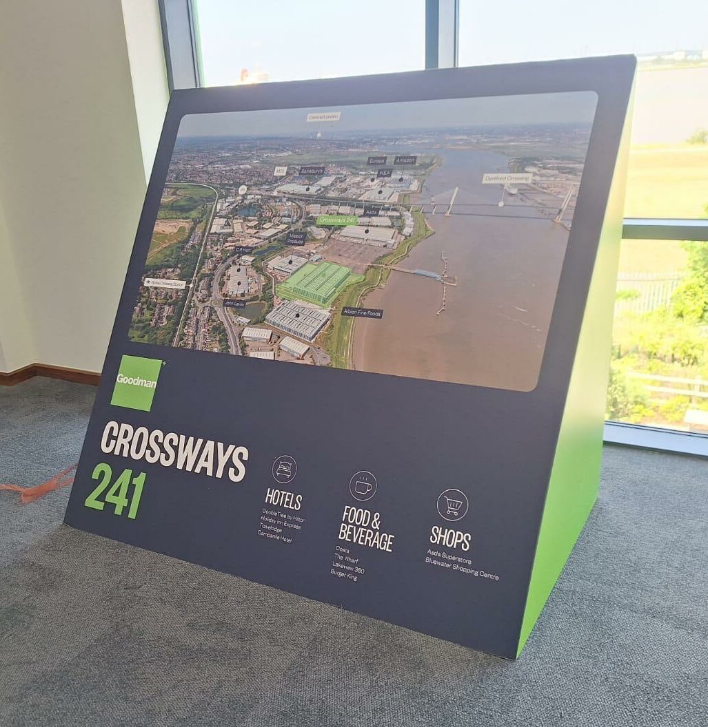 Large format print branding for launch event across two sites (Crossways 241 & Purfleet 343)