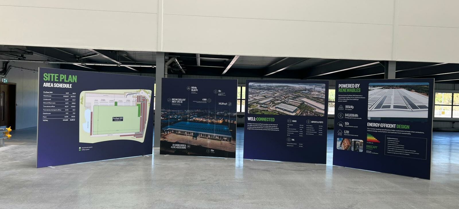 Large format print branding for launch event across two sites (Crossways 241 & Purfleet 343)