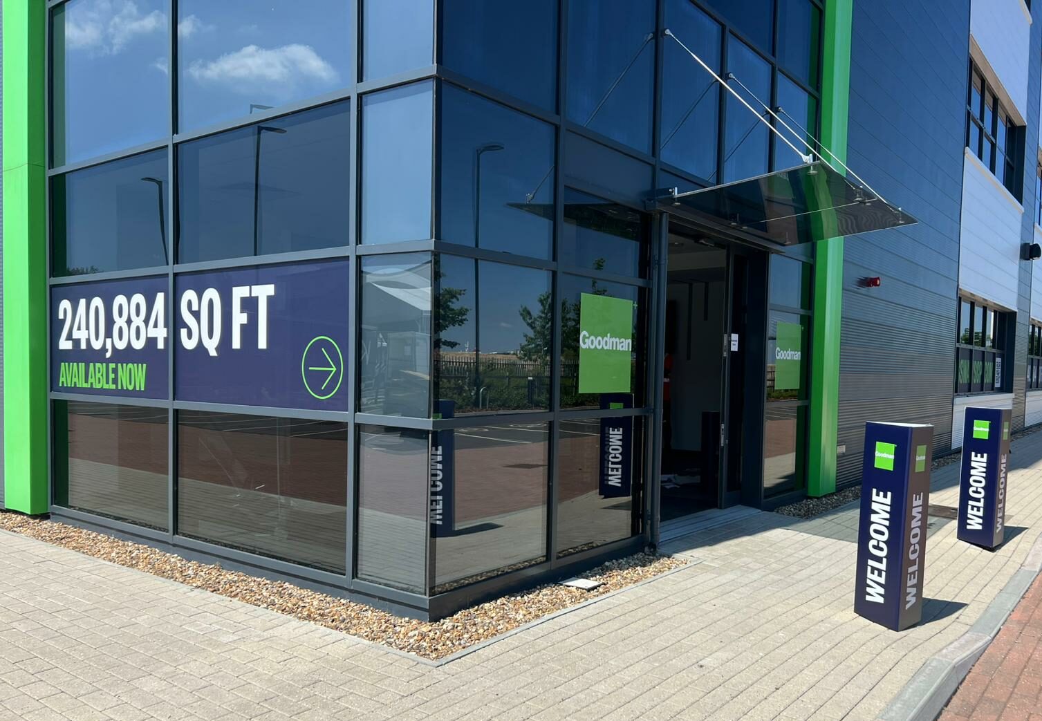 Large format print branding for launch event across two sites (Crossways 241 & Purfleet 343)