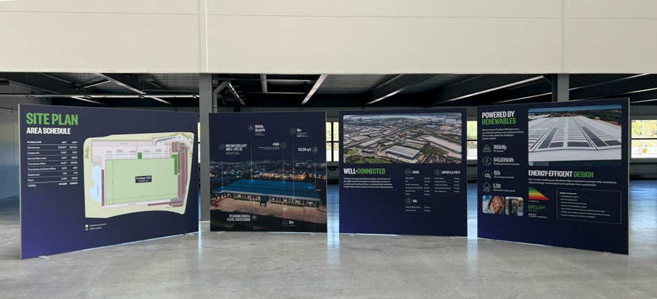 Large format print branding for launch event across two sites (Crossways 241 & Purfleet 343)